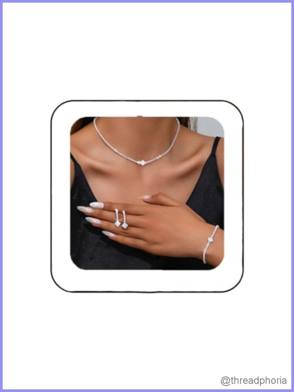 Silver Bridal Jewelry Set Necklace Earrings Bracelet Rhinestone Crystal Formal
